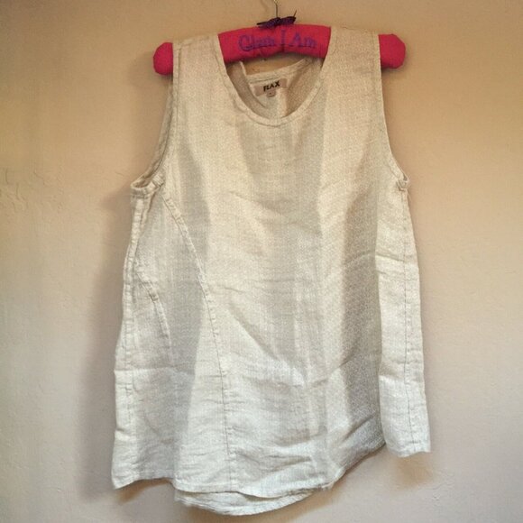 Flax Tops - Flax Womens Scoop Neck Sleeveless Linen Tank Top Geometric Tan Large New